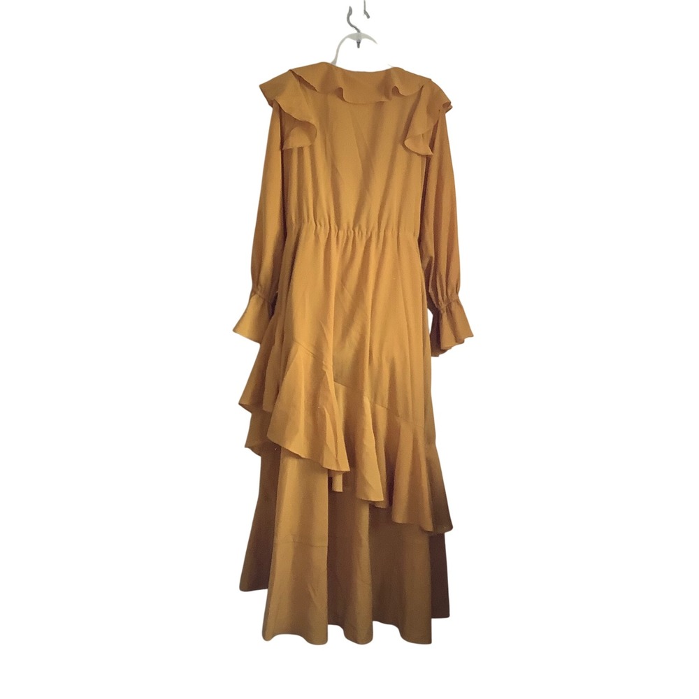 Eloquii Mustard Yellow Ruffle Lace Up High Low Maxi Dress Womens Size 14 Boho - Picture 14 of 16